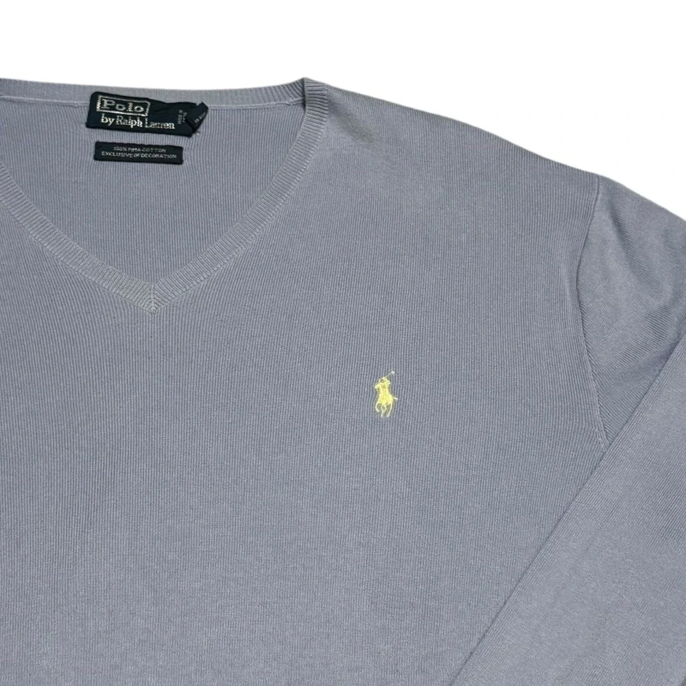 Vintage Polo Ralph Lauren Light Blue Pima Cotton V-neck Sweater Men's XL FLAW